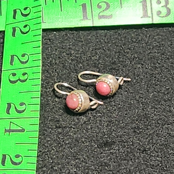 Sterling Silver and Rhodochrosite Stone Earrings - Picture 3 of 6